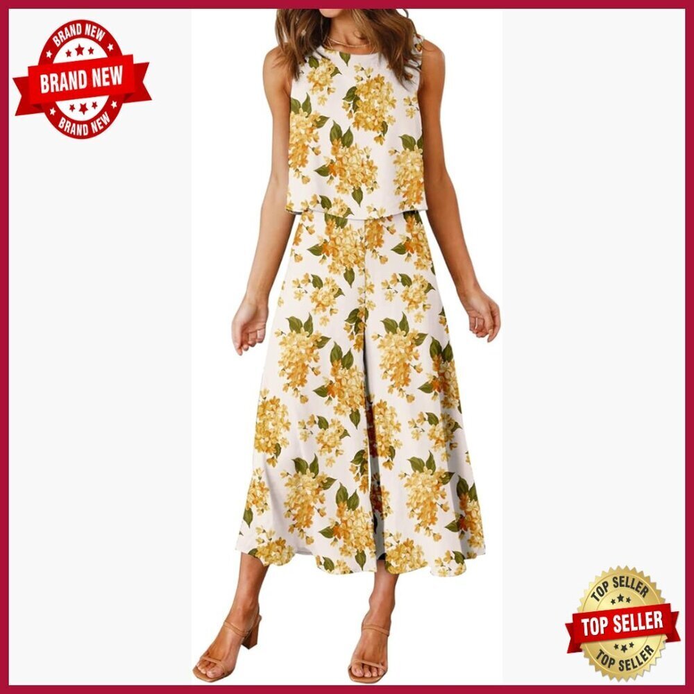 Women's Summer Two Piece Set Crop Top Wide Leg Pants Jumpsuit
